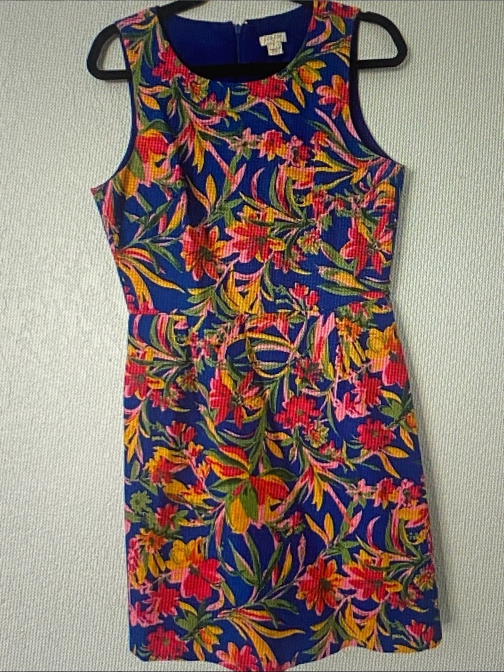 J. Crew Navy Floral Sleeveless Shift Dress with Pink & Yellow Blooms